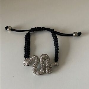 Silver Snake Black Braided Bracelet with Charm rhinestone serpent
